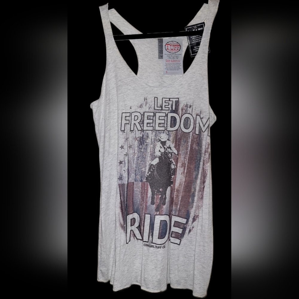 Cowgirl Tuff "let Freedom Ride" Sports Tank, Grey, Multi Sizes